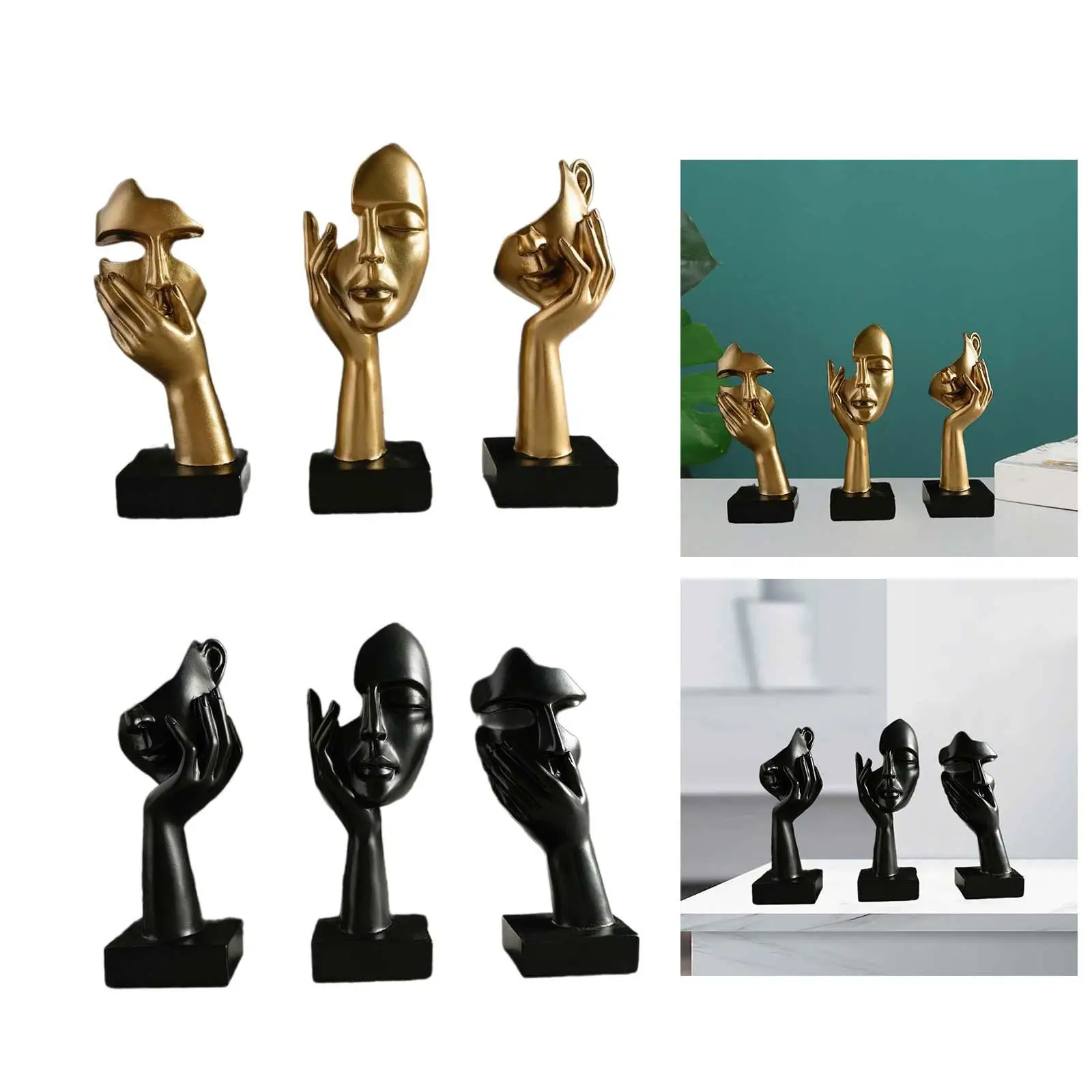 

3 Pieces Resin Thinker Statues Modern Figurines Table Ornaments Centerpieces Collectible Abstract Face Sculptures for Shelf
