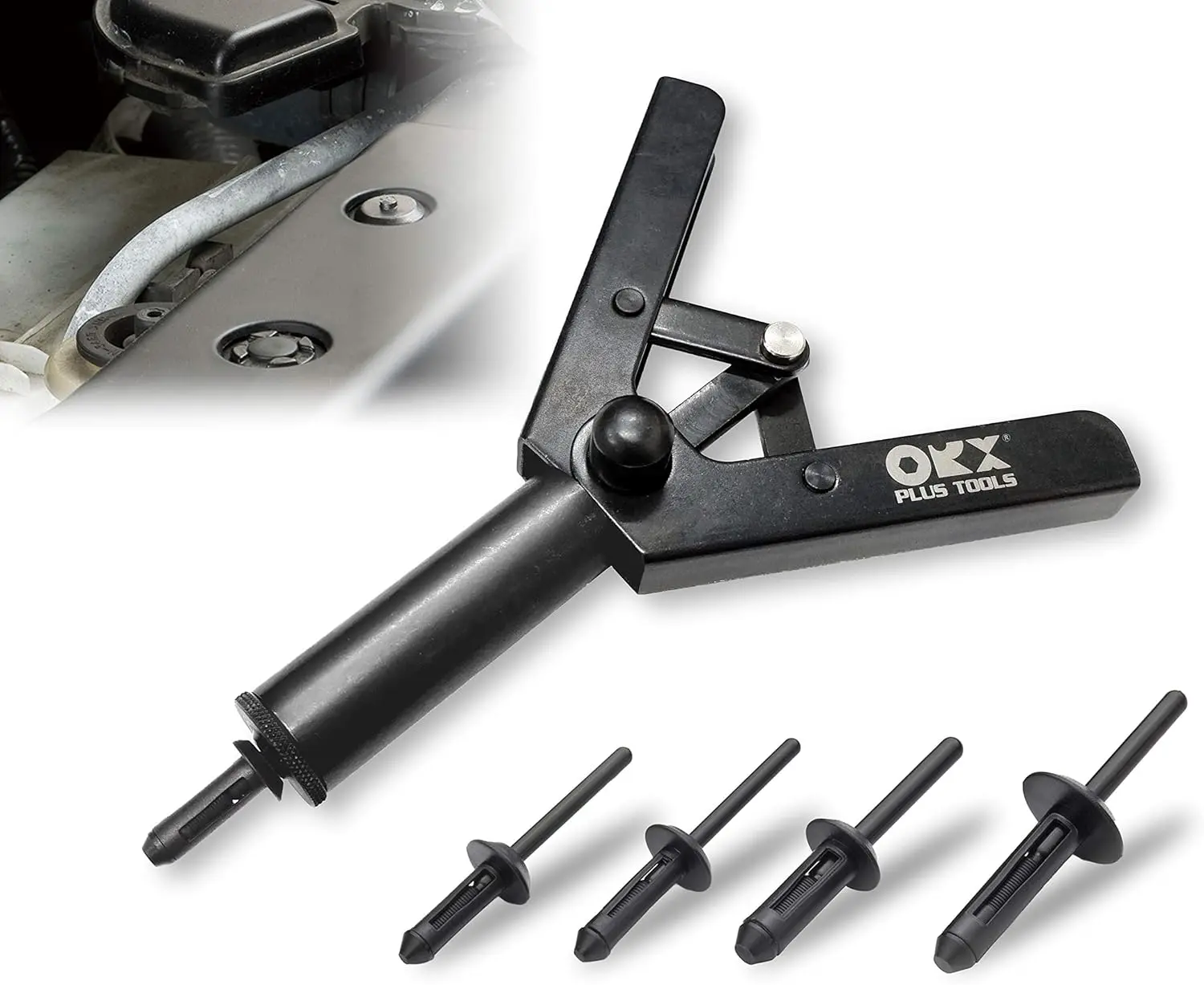 Hand Rivet Gun Kit with 40 Plastic Rivets, One-Handed Operation for Automotive Trim and Door Panels