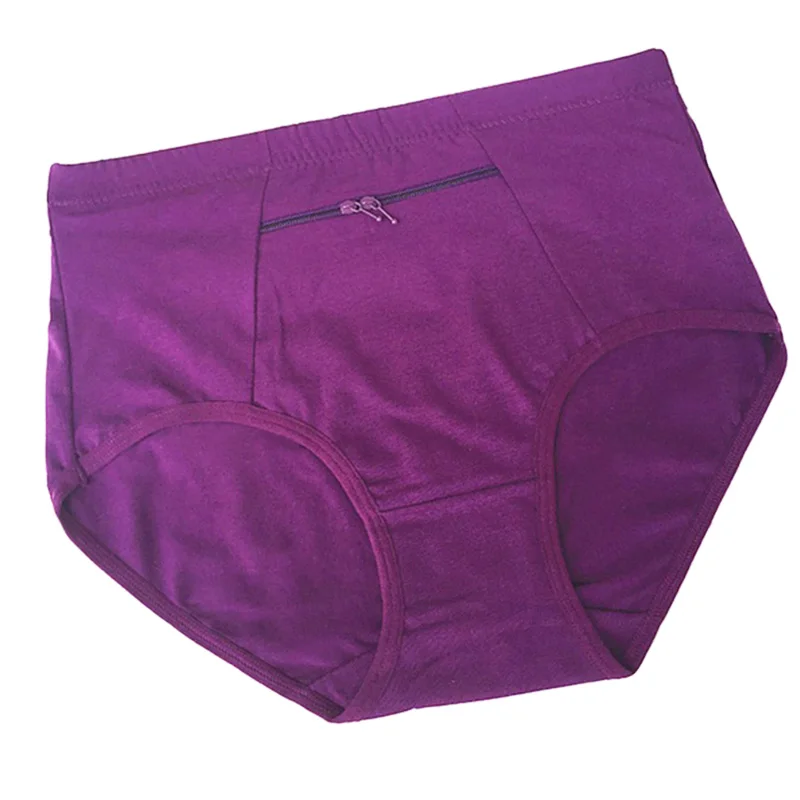 

Women Large Size Zipper Anti-theft Panties With Pockets Cotton High Waist Middle-aged Elderly Female Plus Fat Panties Underwear