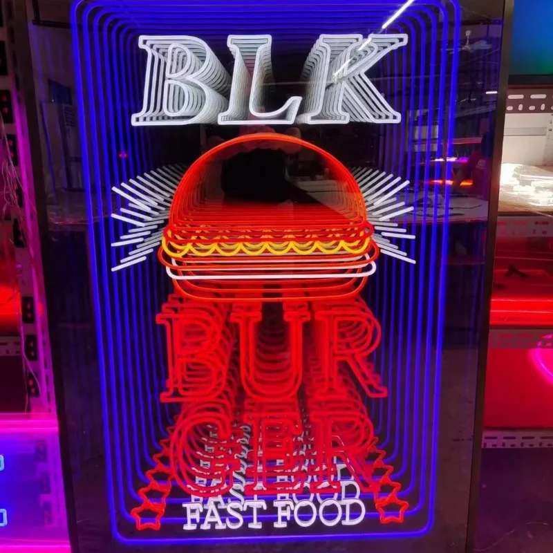 Custom  Drop ship  Modern LED Illusion Mirror Neon Sign Led Lights Custom waterproof high quality