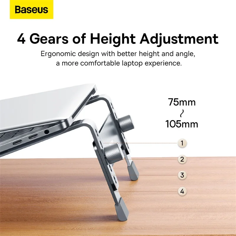 Suporte para Laptop Portátil Baseus Notebook Alumínio para Macbook Air Pro Titular Engrenagens Suporte Vertical Ajustável Suporte Base para Laptop - Imagem 3
