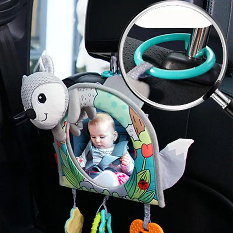 Baby Carseat Mirror Toy with Hanging Cartoon Rattles Toddler Car Mirror Toy  Infant Tummy-Time Rattle Crib Activity Toy - AliExpress
