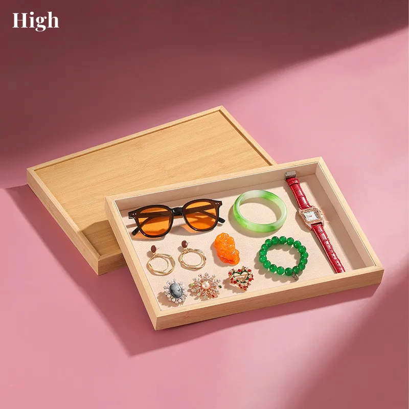 Bamboo Stackable Jewelry Organizer Tray, Jewelry Drawer Inserts Container Display Case Storage for Earring Necklace Rings