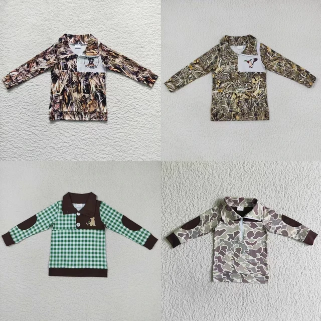 Wholesale Toddler Kids Camo Pullover Clothing Long Sleeves Shirt Tee Baby  Boy Hunting Tee Lapel Zipper Children Ducks Dogs Tops