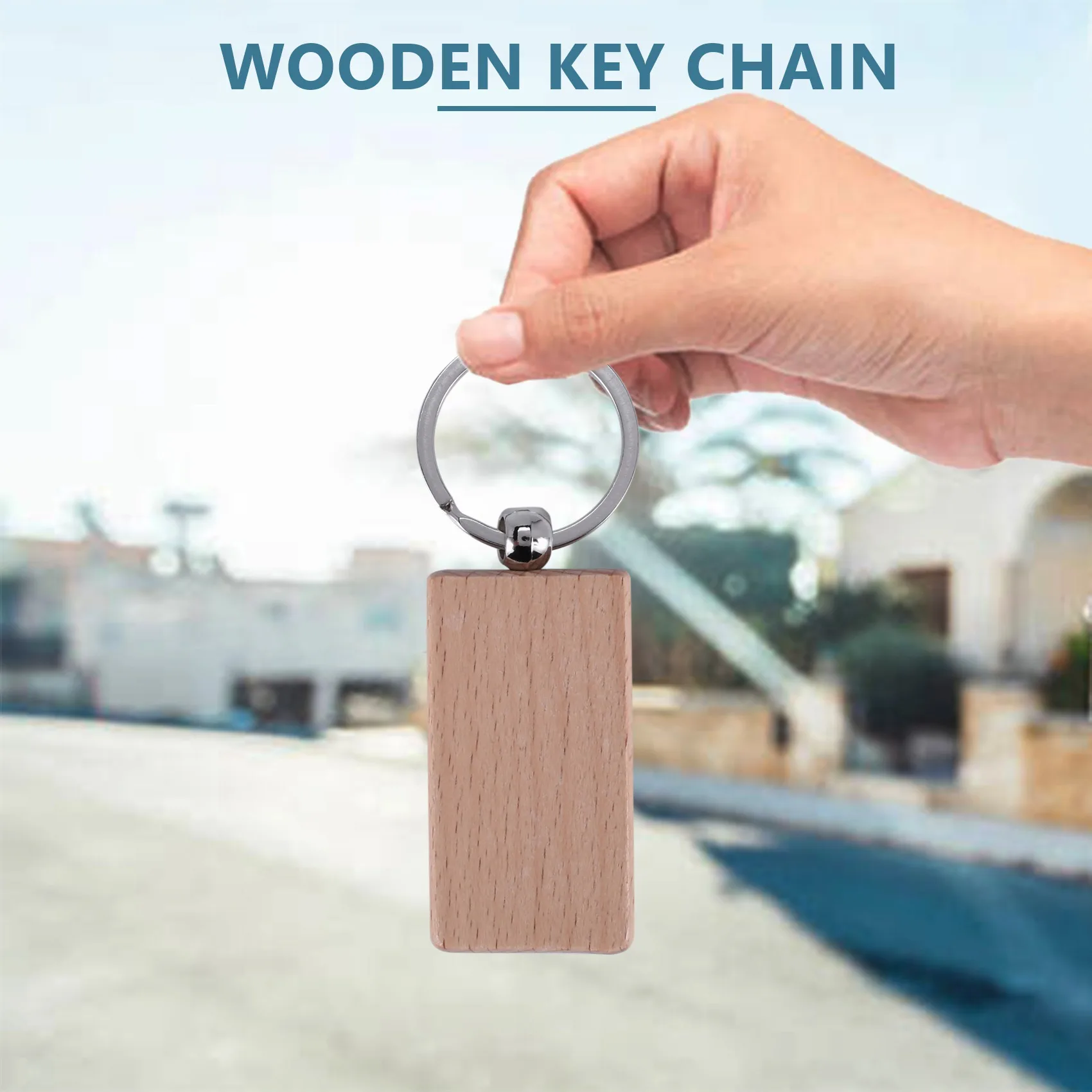 20Pcs Blank Wooden Wooden Keychain Diy Wooden Keychain Key Tag Anti-Lost  Wood Accessories Gift 