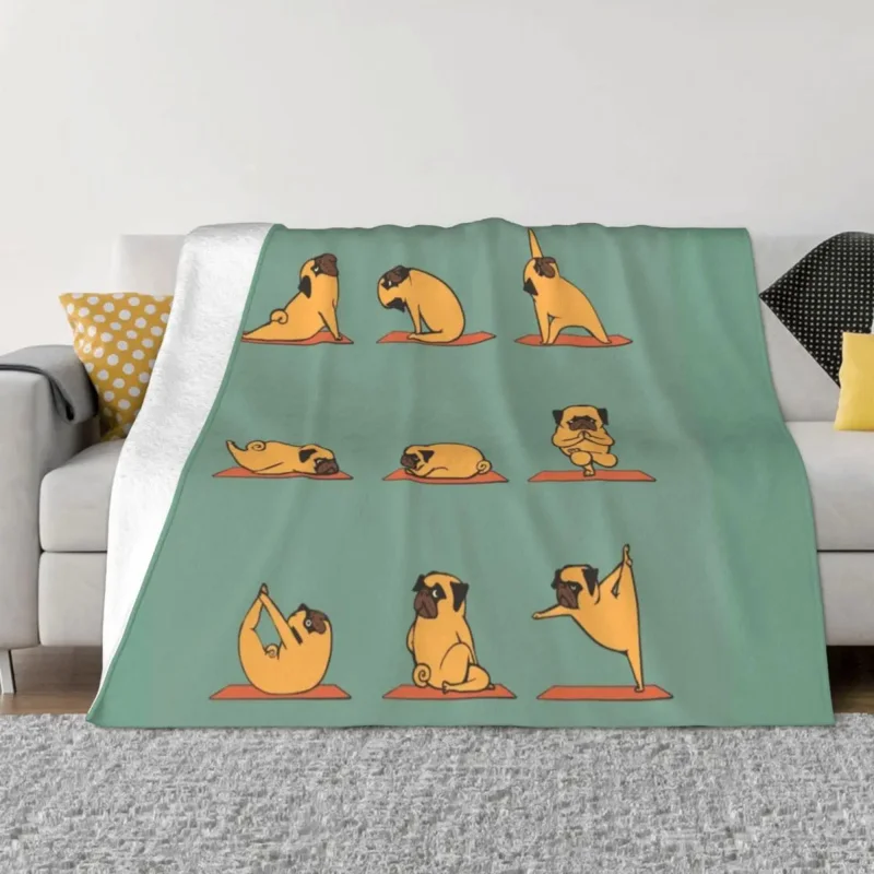 

Pug Yoga Throw Blanket Multi-Purpose Dorm Room Essentials Blankets For Baby warm winter blanket