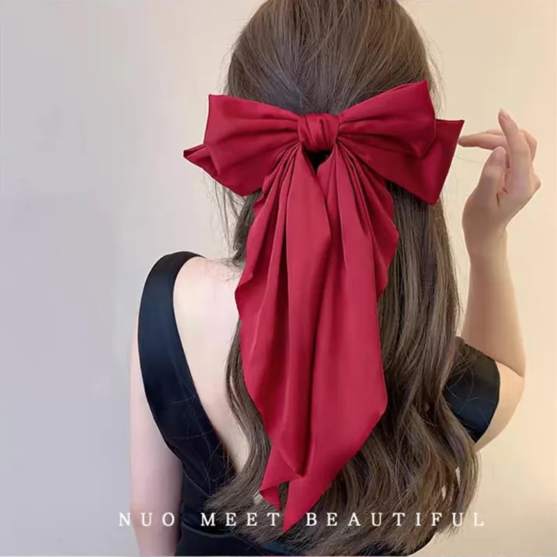 Red and Black Hair Bows for Women - 2Pcs Silkly Satin Hair Ribbon Bow with  Metal Clips Hair Accessories for Girls