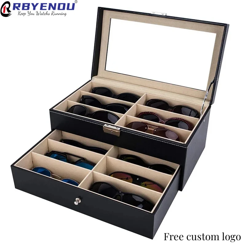 Double-Layer-PU-Leather-Inner-Plush-12slots-Glasses-Storage-Case ...