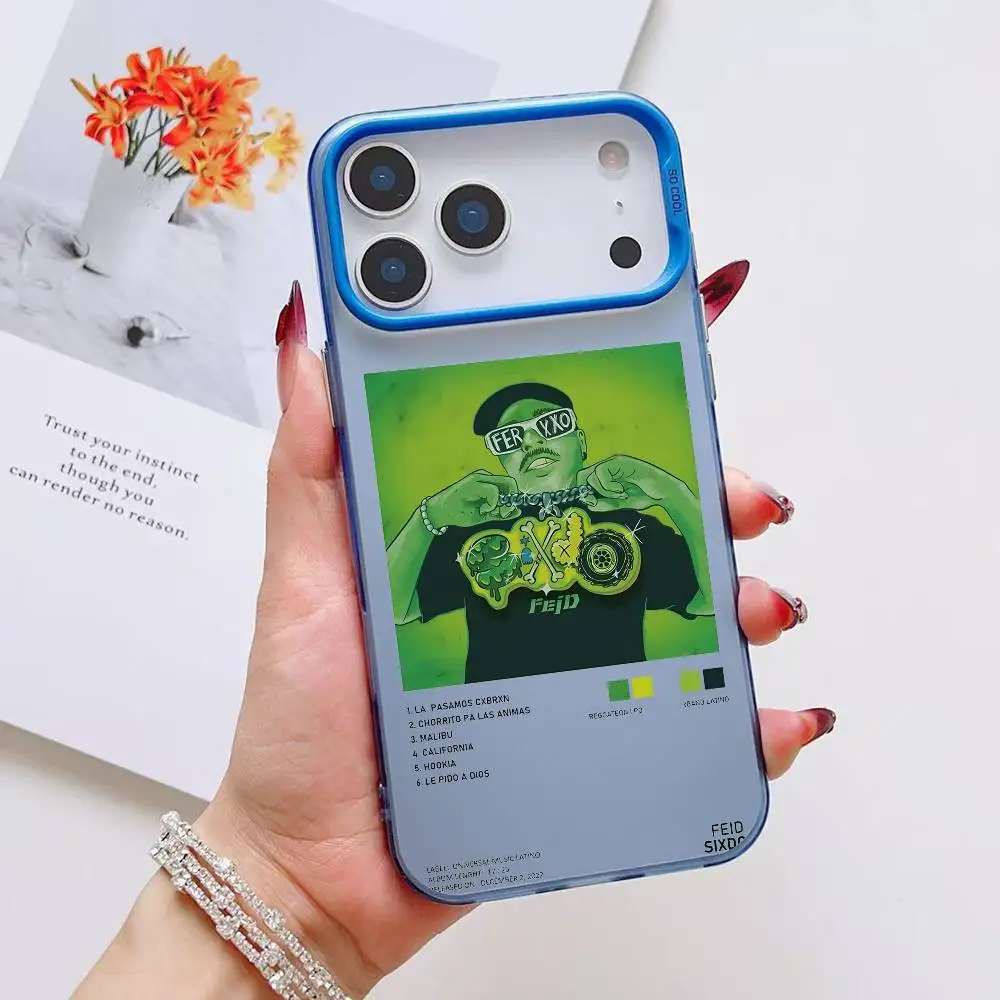 Colorful Plated Anti-Slip & Anti-Fingerprint Phone Case Featuring Feid F-Ferxxo Design