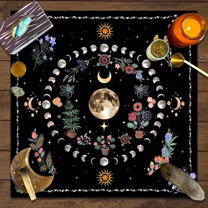 1PC Moonlight Flower Tarot Card Table Cloth, Altar Card Mat, Witchcraft Astrology Supplies Decorative Card Mat 5