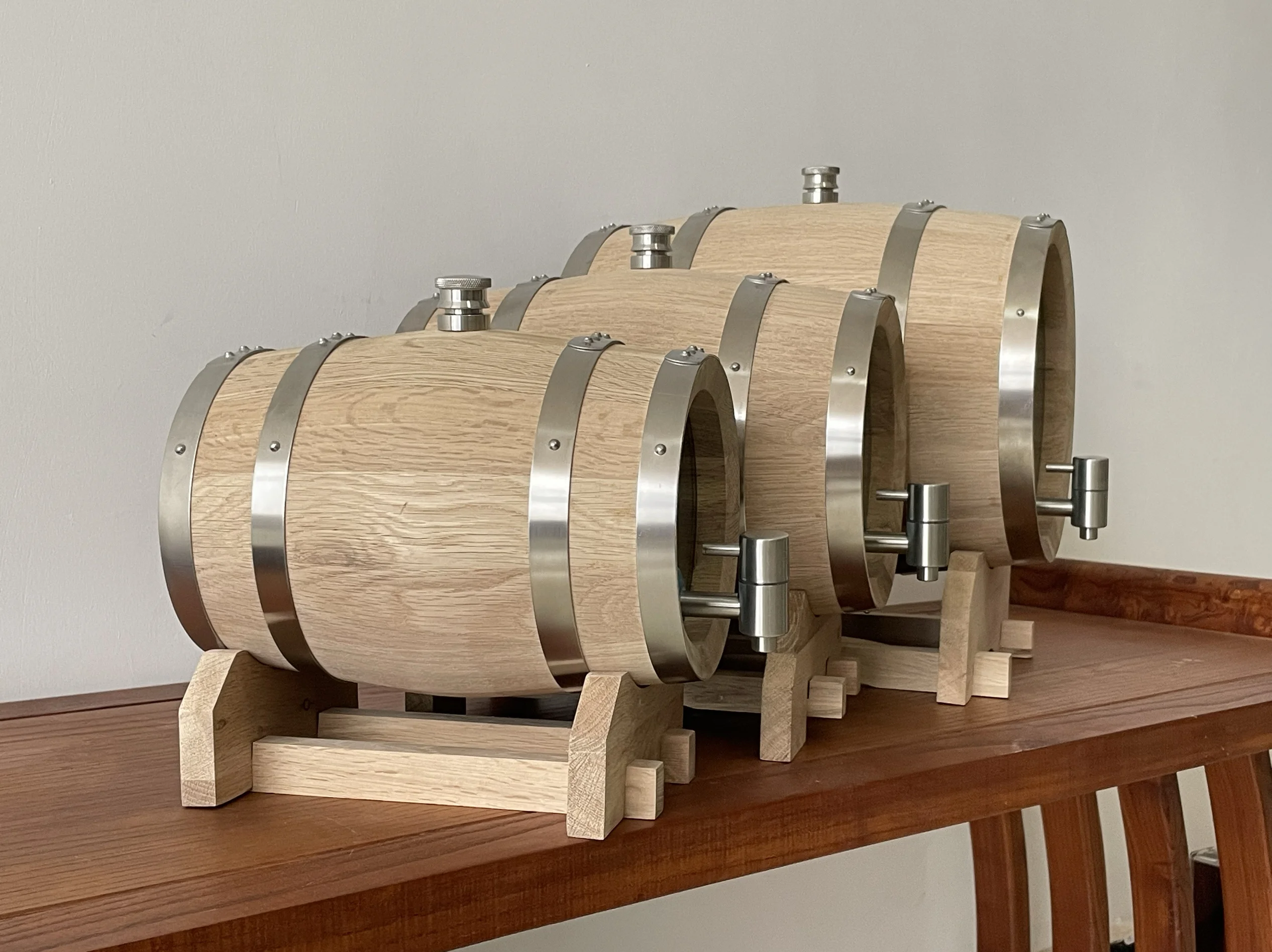 3L Double-sided Glass Wood Oak Barrel Red Wine Barrel Tank Wine Barbecue Draft Beer Storage Wooden