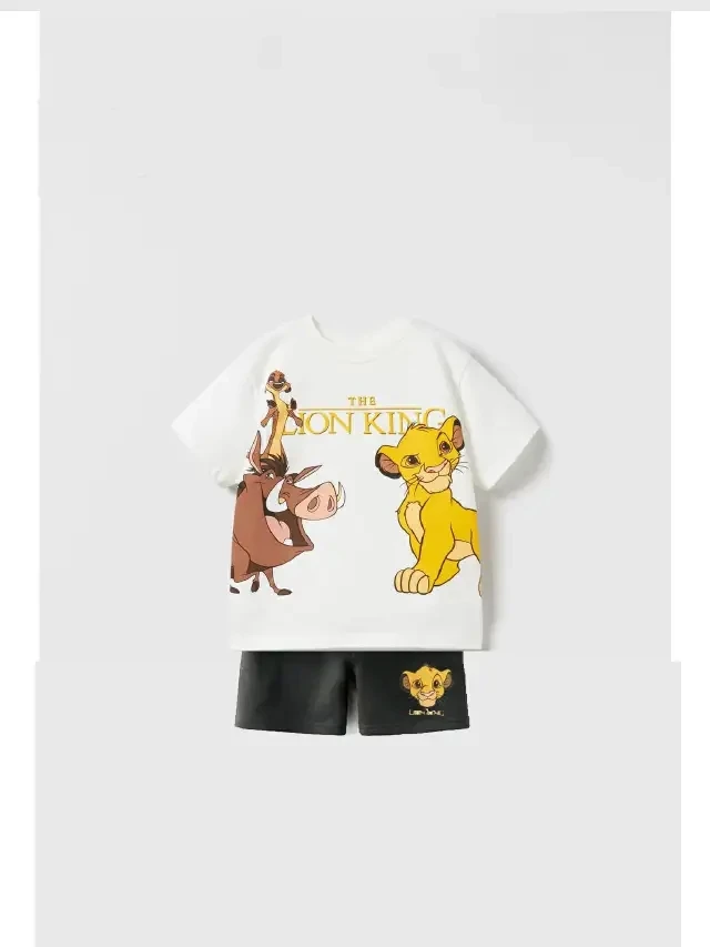 Children's Set Boy Cartoon Lion King Printed T-shirt Fashion T-shirt Shorts New Sports Set Children's Short Sleeved Top Shorts 2