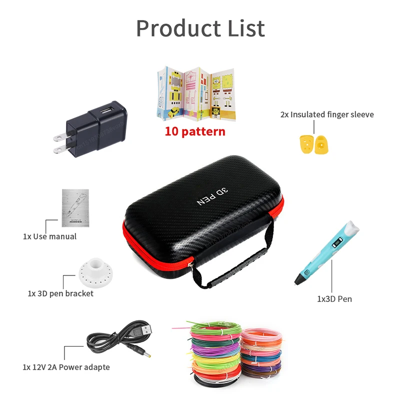 Caneta Impressão 3d Caneta Faça Você Mesmo Desenho Canetas Pla Filamento Aniversário Presente de Natal para Crianças com Adaptador de Energia Case Viagem 3d - Imagem 3