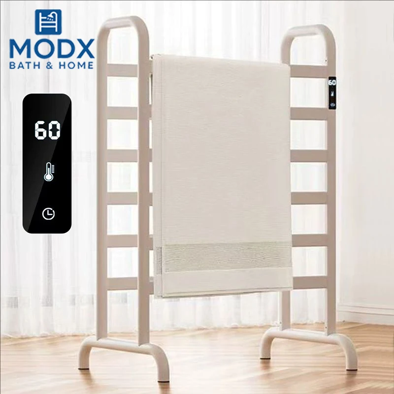 ราวแขวนผ้าเช็ดตัวแบบตั้งพื้นสีขาว/ดำ พร้อมระบบทำความร้อนในตัว ตัวตั้งเวลา และฟังก์ชั่นอบแห้ง ใช้ไฟ 220V/110V 1