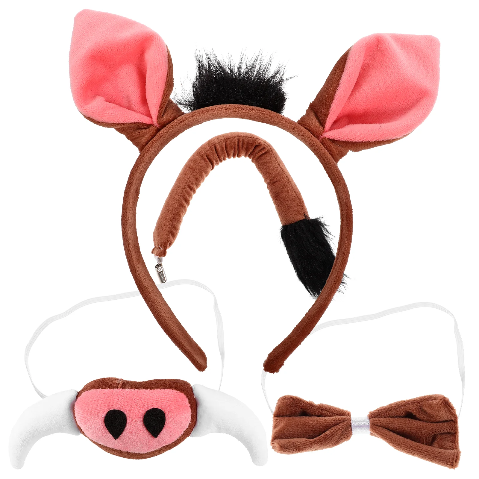 

Cosplay Warthog Headband Costume Pig Ear Headband Animal Tail Fake Nose Bowtie universal Party Stage Performance Prop Child