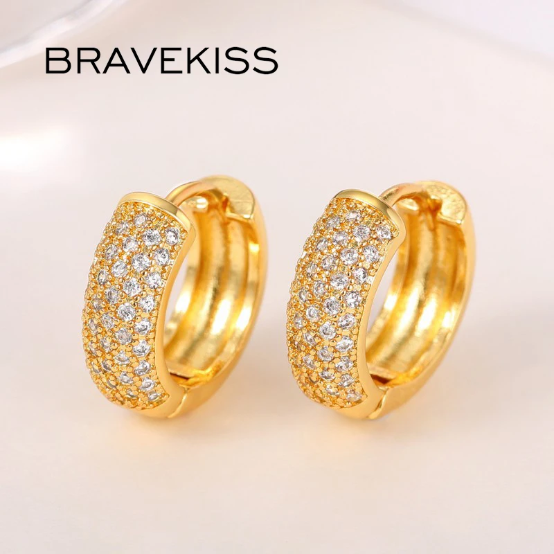 

Bravekiss новые модные геометрические серьги-кольца AAA + с кубическим цирконием позолоченные серьги-кольца с медным покрытием UE0951