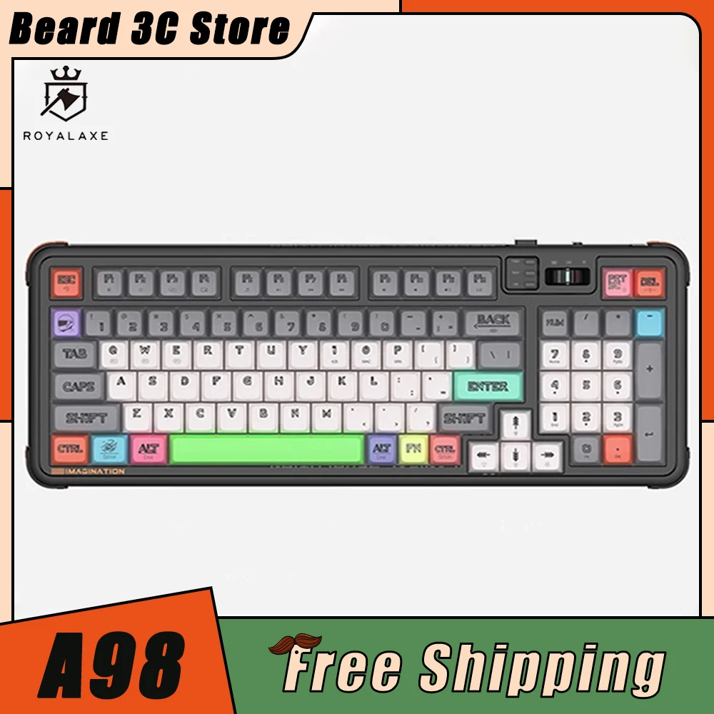 

Royal Axe A98 Mechanical Keyboard Switching knob Three Mode RGB Wireless Gaming Keyboard Hot Swap Gasket Ergonomics Pc Gamer Mac