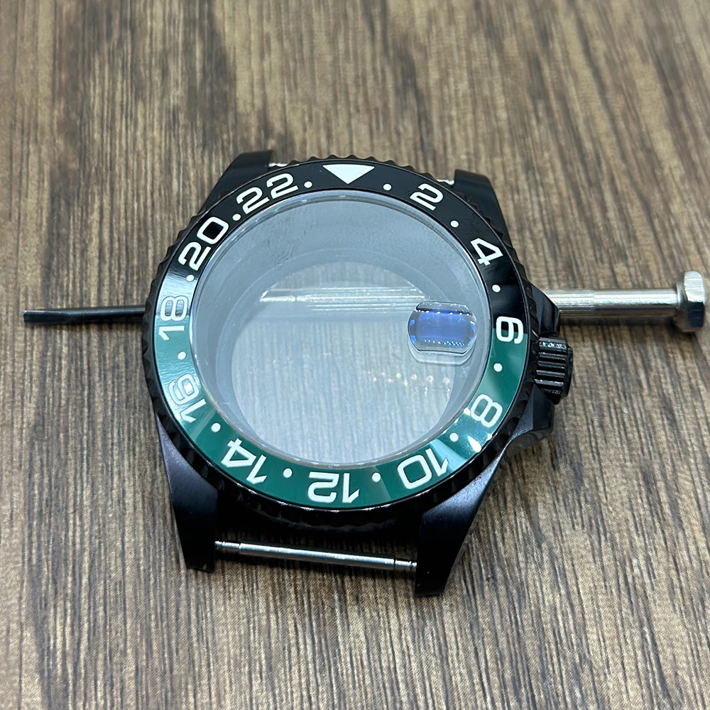 Enhanced Product Title:  
Black Finish GMT Series Bezel Watch Case with Sapphire Glass - 40mm