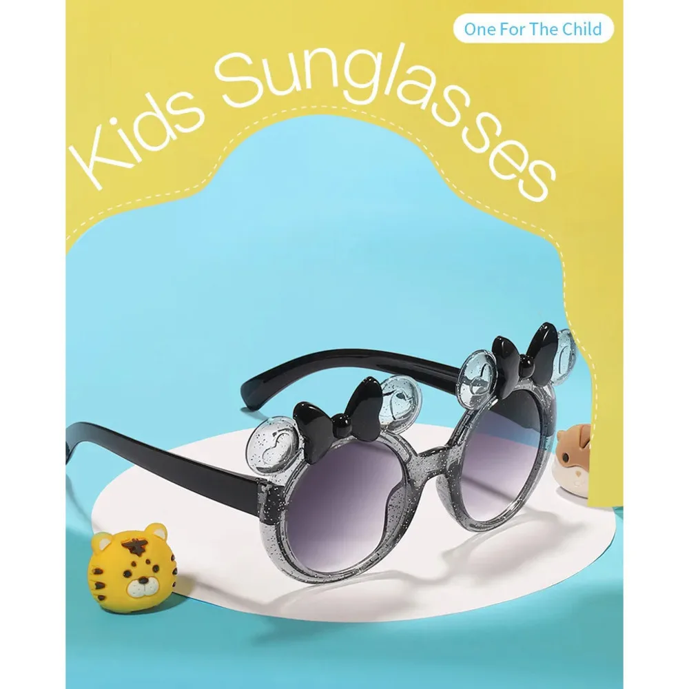 2025, bonbonfarbene Kinder-Sonnenbrille mit Schleife für Mädchen, trendige Sonnenbrille, niedliche Cartoon-Foto-Brille in konkaver Form