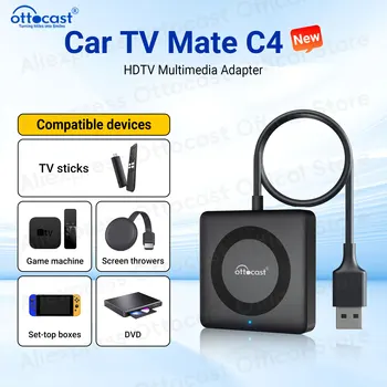 OTTOCAST Car TV Mate Pro C4 for HDMI Multimedia Adapter Wireless CarPlay Android Auto Box Video Converter for TV Sticks