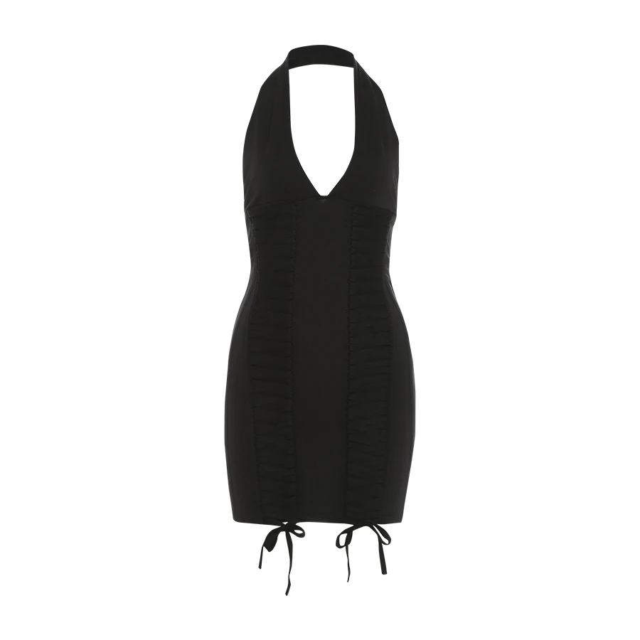 Weird Puss Valentine's Day Shirring Dress Women Halter Backless Low Chest Peach Hip Stylish Hottie Dating Stretch Slim Clubwear