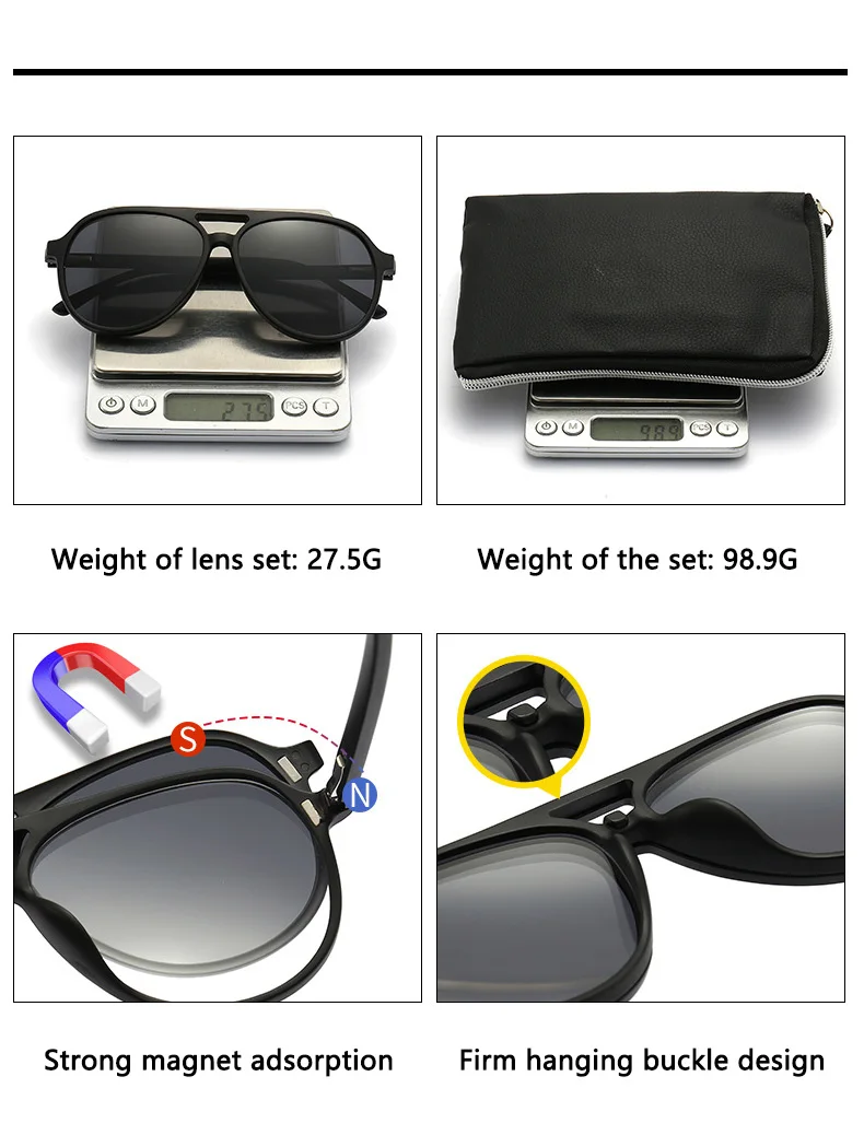 Doppel Strahl Polarisierte Sonnenbrille Männer Frauen Magnetische Clip Auf Gläser TR Optische Verordnung Brillen Rahmen Magnet Clips Retro – Detail 8