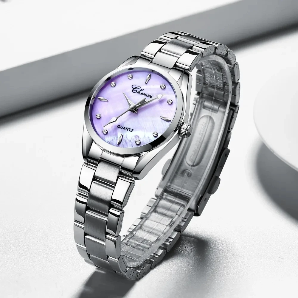 CHENXI 006T Women Watches Fashion Elegant Diamond Shell Dial Clock Stainless Steel Strap Quartz Wristwatch for Ladies Gift 2