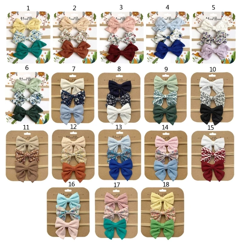 

Bowknot Hair Band for Newborn Jacquard Cotton Headband Set Baby Print Hairband Elastic Headpieces Infant Headdress 3PCS