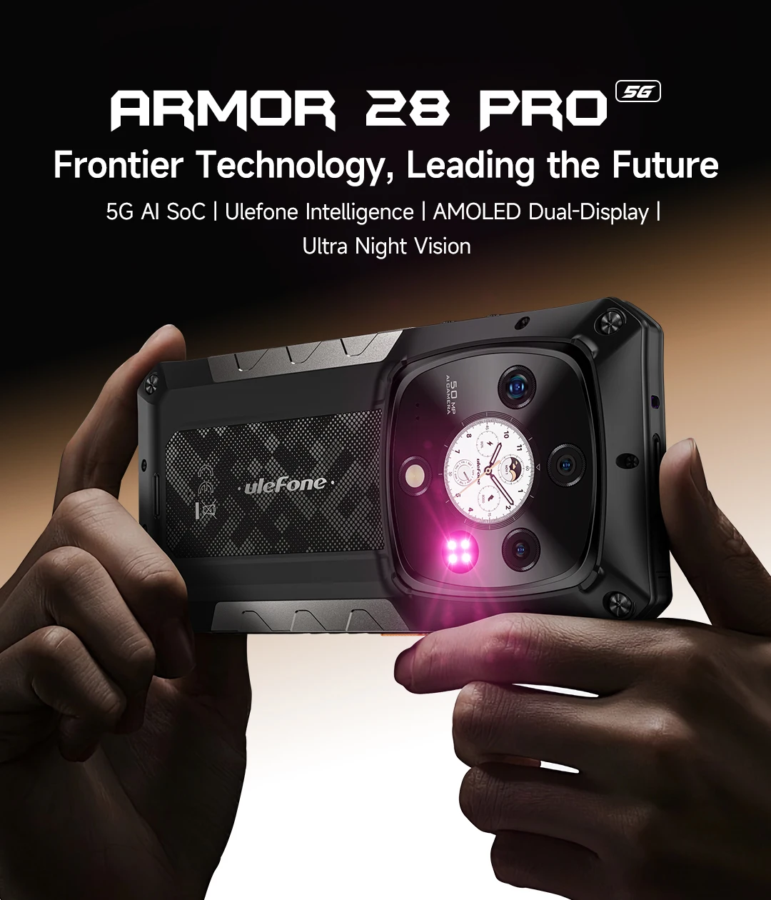 Ulefone Armor 28 Pro 5G AI Rugged Phone 512GB ROM Smartphone 120W MTK Dimensity 7300 10600mAh 6.67”AMOLED 64MP Mobile Phone