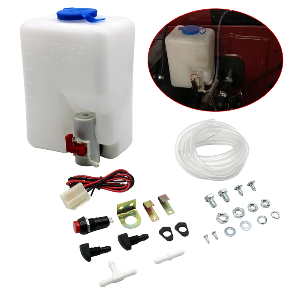 1.5L 12V Universal เครื่องซักผ้ากระจกหน้ารถขวดถังปั๊ม Wiper System RESERVOIR Kit Jet SWITCH เครื่องมือทําความสะอาด 1