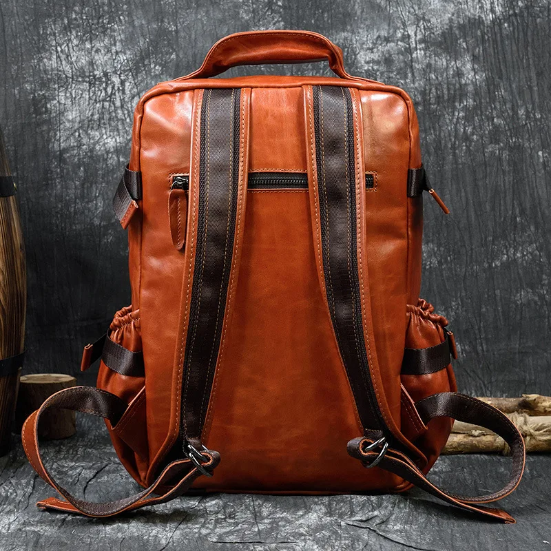 Vintage Genuine Leather Men's Backpack Large Capacity Student School Bag Fashion Cowhide Travel Backpack