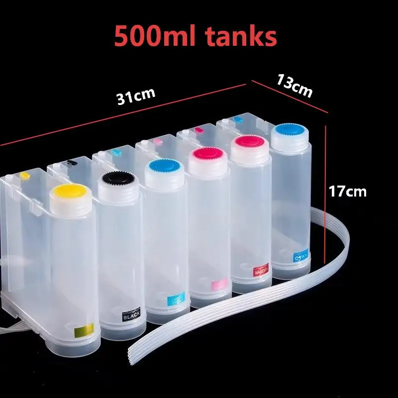 500ml 유니버셜 6색 CISS 키트(액세서리 포함) 잉크젯 카트리지용 (엡손, 브라더, HP, 삼성, 렉스마크 호환)
