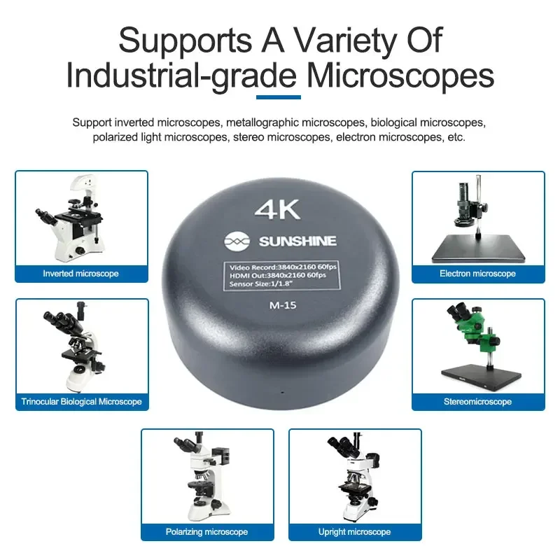 SUNSHINE Microscope HD Electronic Camera M-15 HDMI 4K Camera/60fps Original Sony Chip/8.42 Million Ultra-High-Definition Pixels
