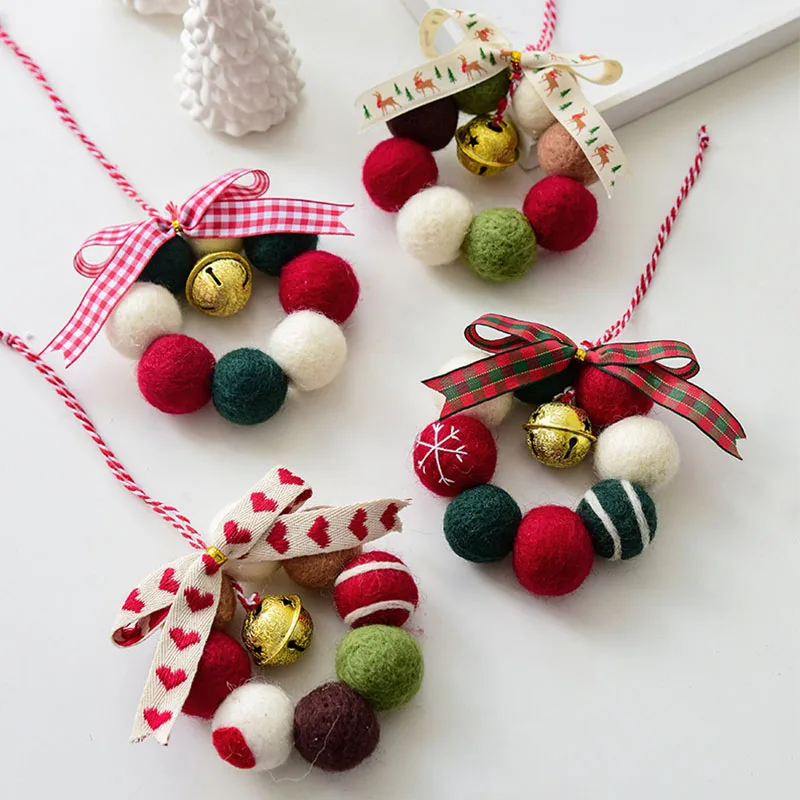 Christmas Decorations Mini Wool Felt Garland Pendants Christmas Bow Bell Ornament For Tree Home Party Holiday Hanging Xmas Decor