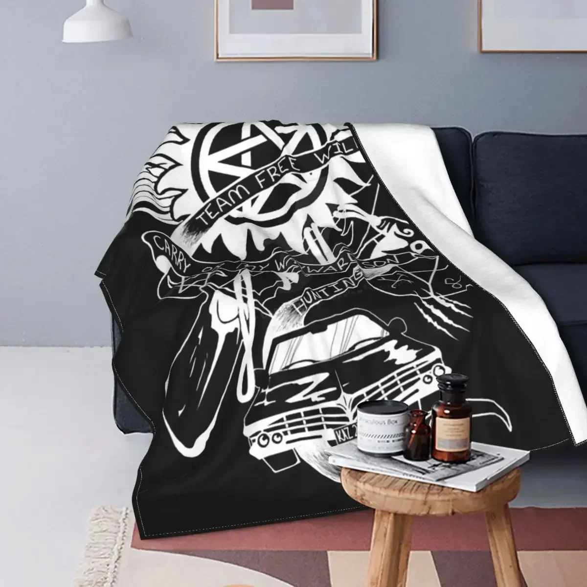 Carry On My Wayward Son Blanket Cover Flannel Supernatural Movie Symbols Ultra-Soft Throw Blanket for Airplane Travel Bedspread 2