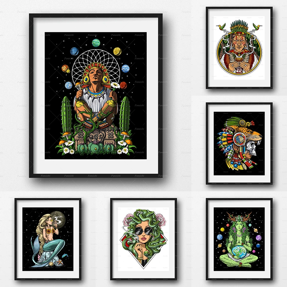 

Hd Prints Pictures Wall Art Psychedelic Forest Funny Canvas Painting Home Decoration Modular Myth Frame Poster Shamanism Gifts