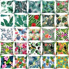 

2022 Nordic Tropical Palm Leaf Pillows Case Red Flower Bird Pillow Cover Decorative Cushions for Elegant Sofa Plush Pillowcase