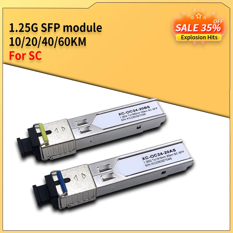 

1.25G SC SFP Module Simplex Connector Gigabit Optical Fiber Module Single Fiber 1310nm/1550nm with Cisco/Mikrotik Gigabit Switch