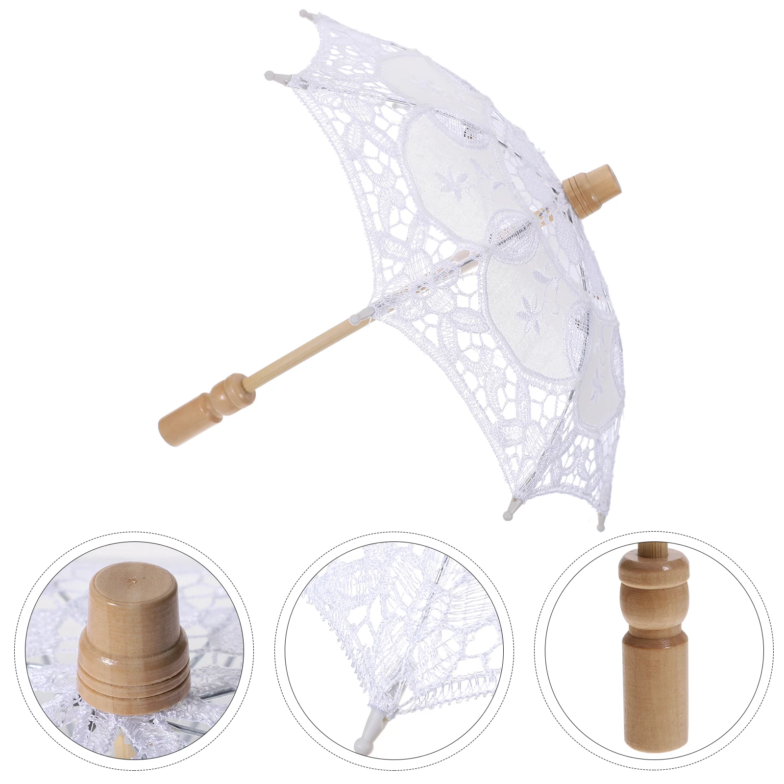 

Cotton Umbrella Children’s Toys Wedding Photography Prop Embroidery Lace Parasol Bride White Craft Ornament Wooden Costume