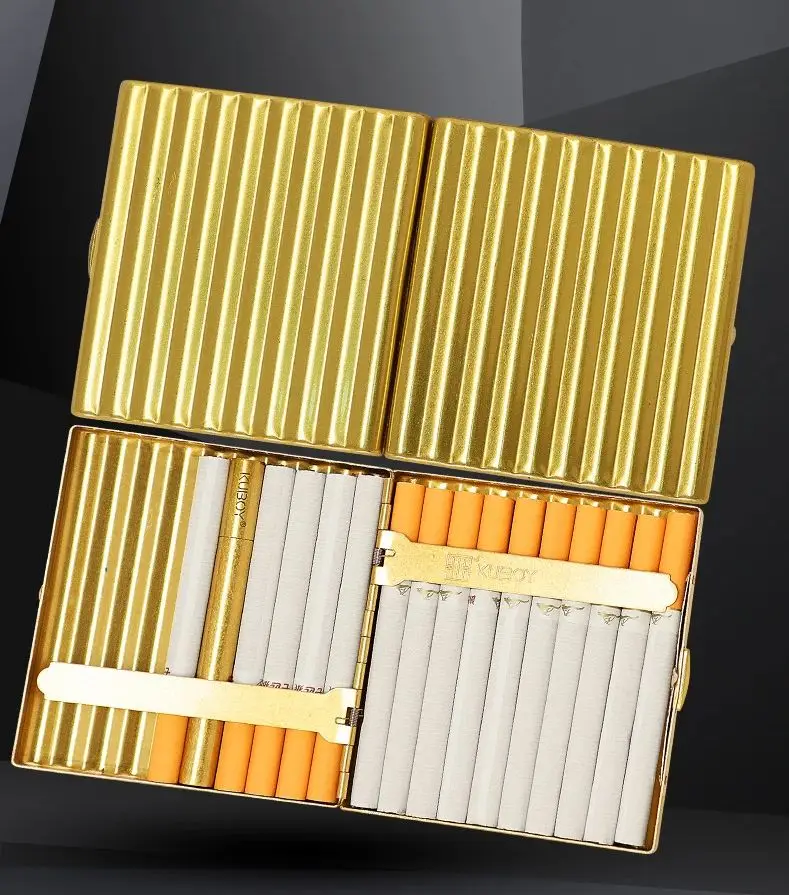 Caja De Almacenamiento Para Cigarrillos De Piel Fina, De Metal, Para 14 Cigarrillos (dorado