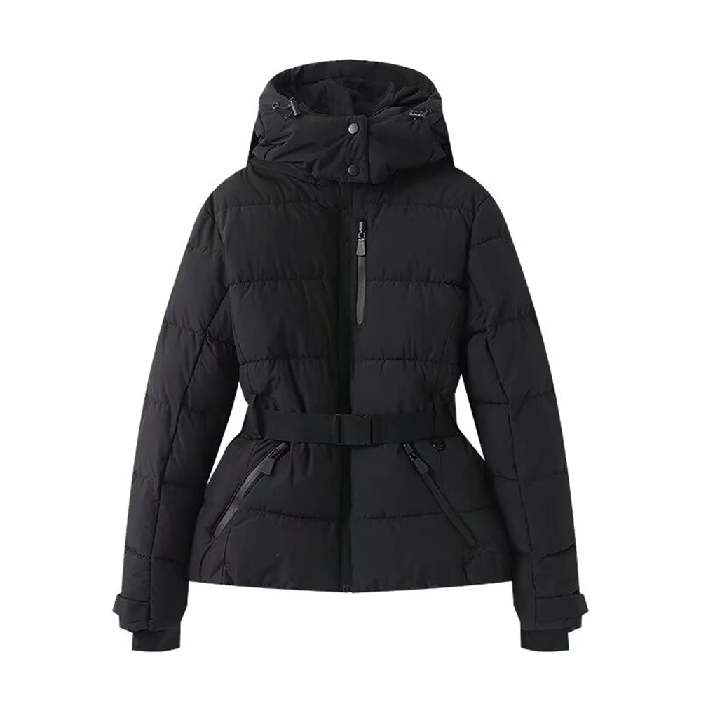 UNIZERA women's warm skiing series waist down cotton jacket winter new hooded slim fit jacket jacket 2
