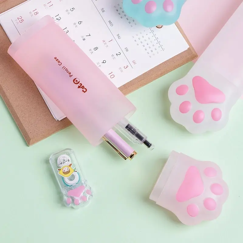 Pencil Cases TWINGO Cat's Paw Pencil Case Cartoon Scrub Storage Tool 6X18.5CM