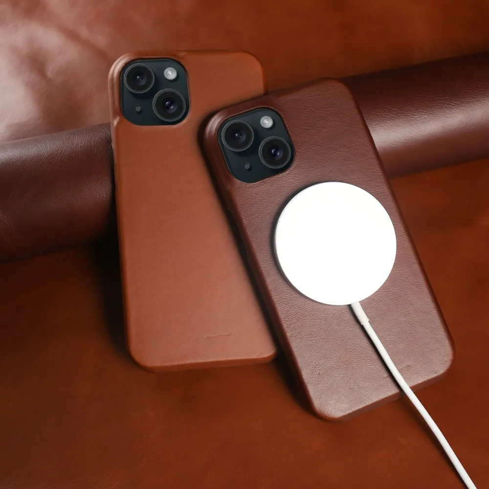 Premium Genuine Leather MagSafe Magnetic Case - Durable & Wireless Charging Compatible