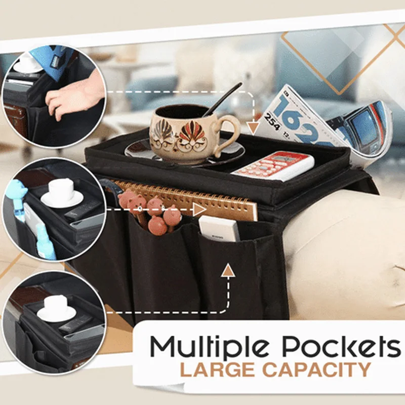Sofa Armrest Organizer 4 Pockets And Cup Holder Tray Armchair Hanging Storage Bag to Organize Cell Phone Book Snacks TV Remote 2
