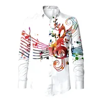 Men Music Note Print White Shirt Social Dress Streetwear Fashion Casual 3d Digital Print Lightweight Breathable Long Sleeve Tees - Image 5