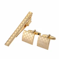 Copper square laser grid tie clip cufflink box set men's French shirt cufflink suit tie clip fashion jewelry gift wholesale 3