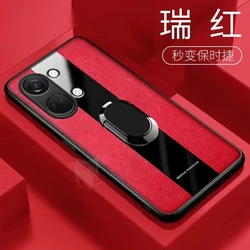 Luxury Leather Magnetic Ring Phone Case - Stylish Silicone Shockproof Bumper Cover for OnePlus Nord 3 5G (Red)