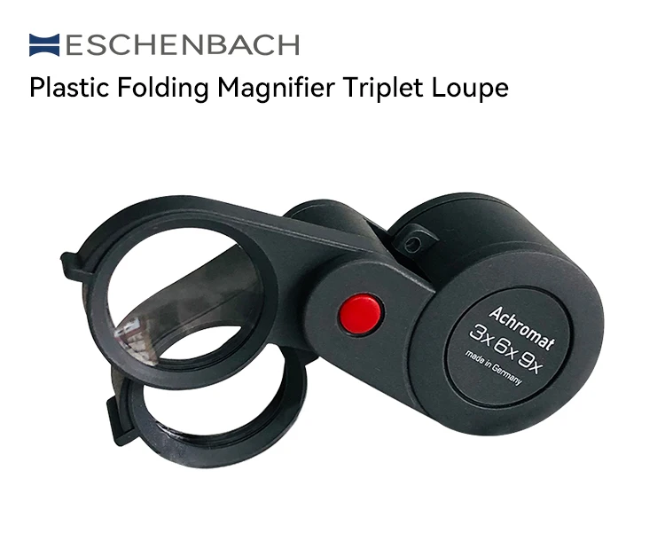 Eschenbach 3-in-1 deutsche Klapplupe, 23 mm, achromatische Triplet-Linse, 3x/6x/9x Vergrößerung, Juwelier-Taschenlupe – Detail 1