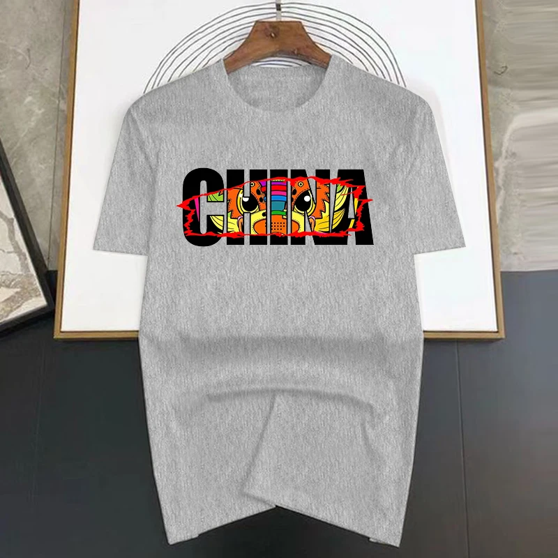 T-shirt a maniche corte con stampa di occhi di drago in stile cinese cartone animato T-shirt da uomo semplice Y2k da strada T-shirt casual da donna_voghion.com
