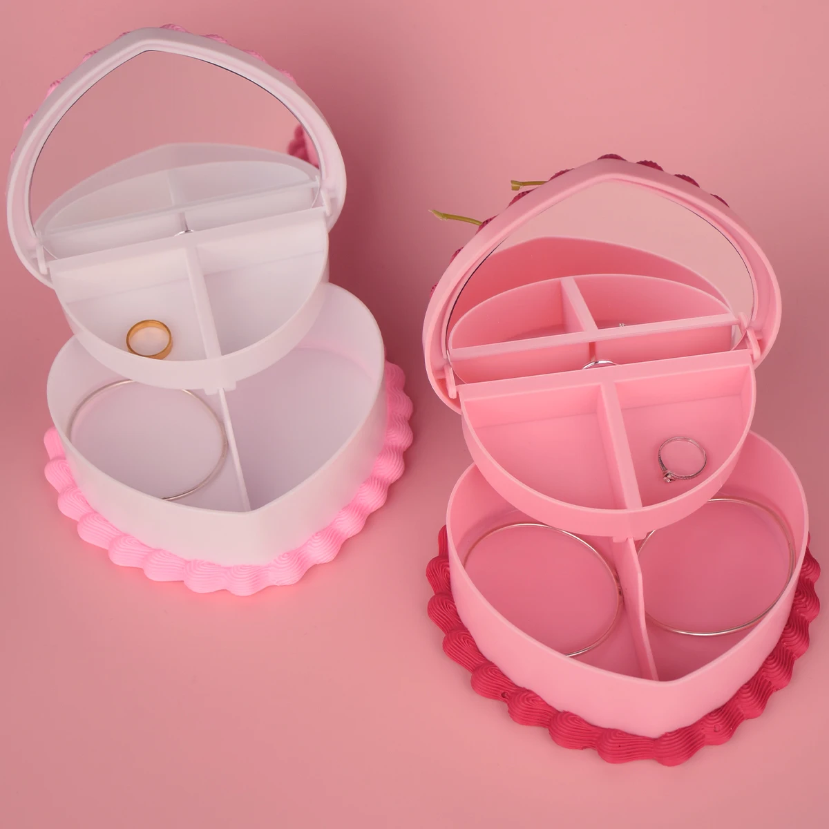 Jewelry Box 5.9Inches Vintage-Style Heart-Shaped Cherry Fake Cake Jewelry Box with Mirror Simulation Strawberry Cake